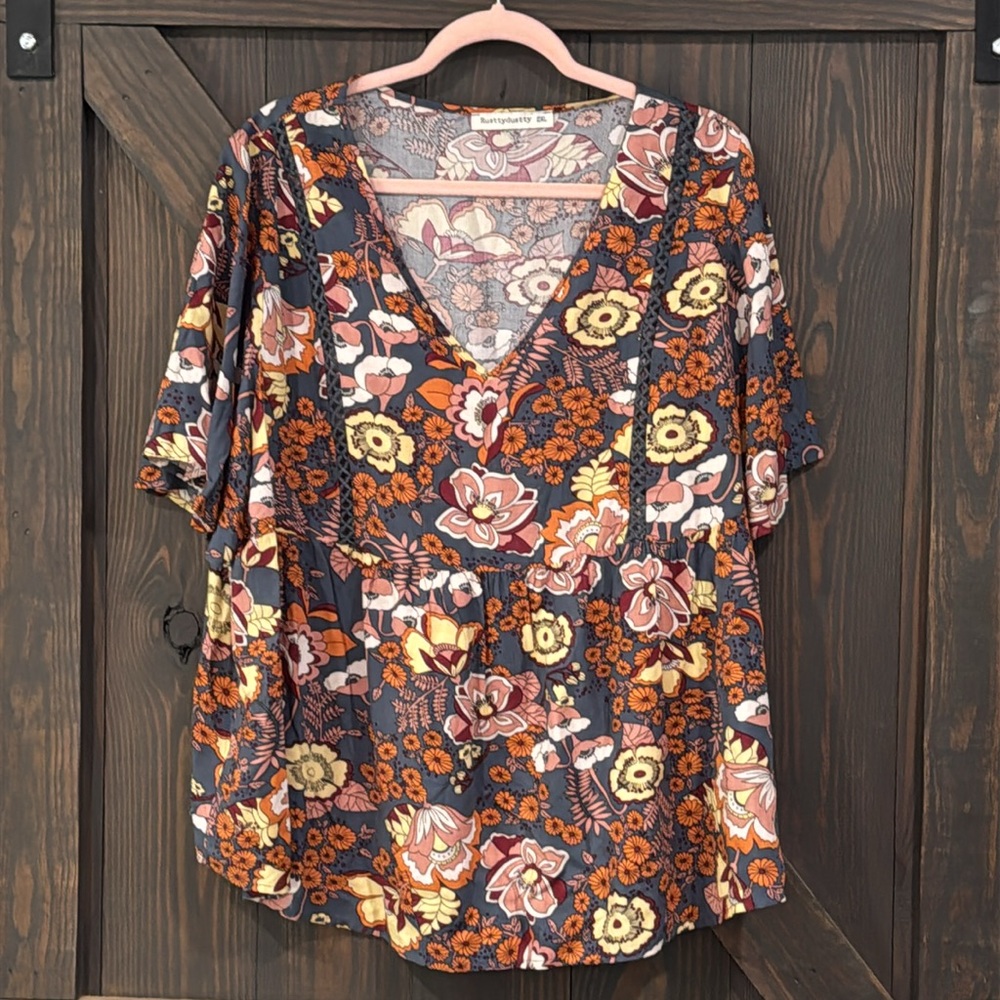 Rusttydustty Women’s Floral Boho Multicolor Blouse‎ Size 2XL Top